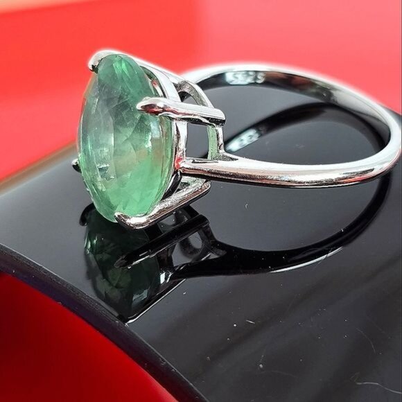 Natural Green Fluorite 925 Sterling Silver Ring Sz 9 - Picture 5 of 7